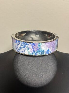 Talbots Silver-Tone Blue & Purple Paisley Enamel Hinged Bangle Bracelet